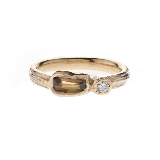 Skinny Oak ring - 9ct gold zircon and diamond