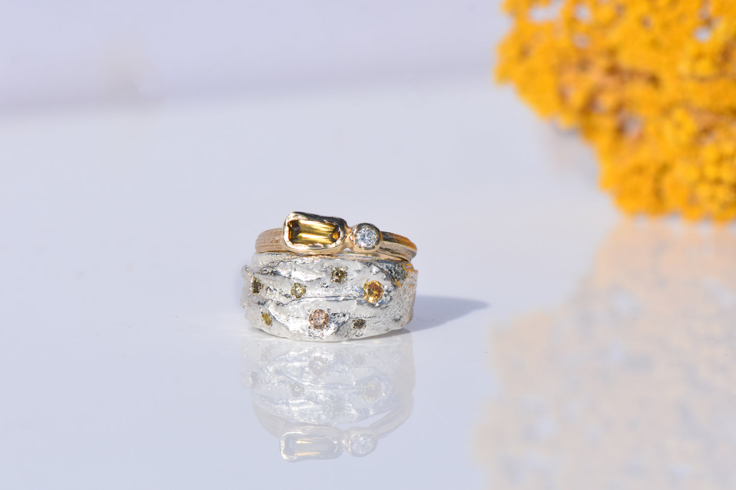 Apple tree and diamond ring - silver