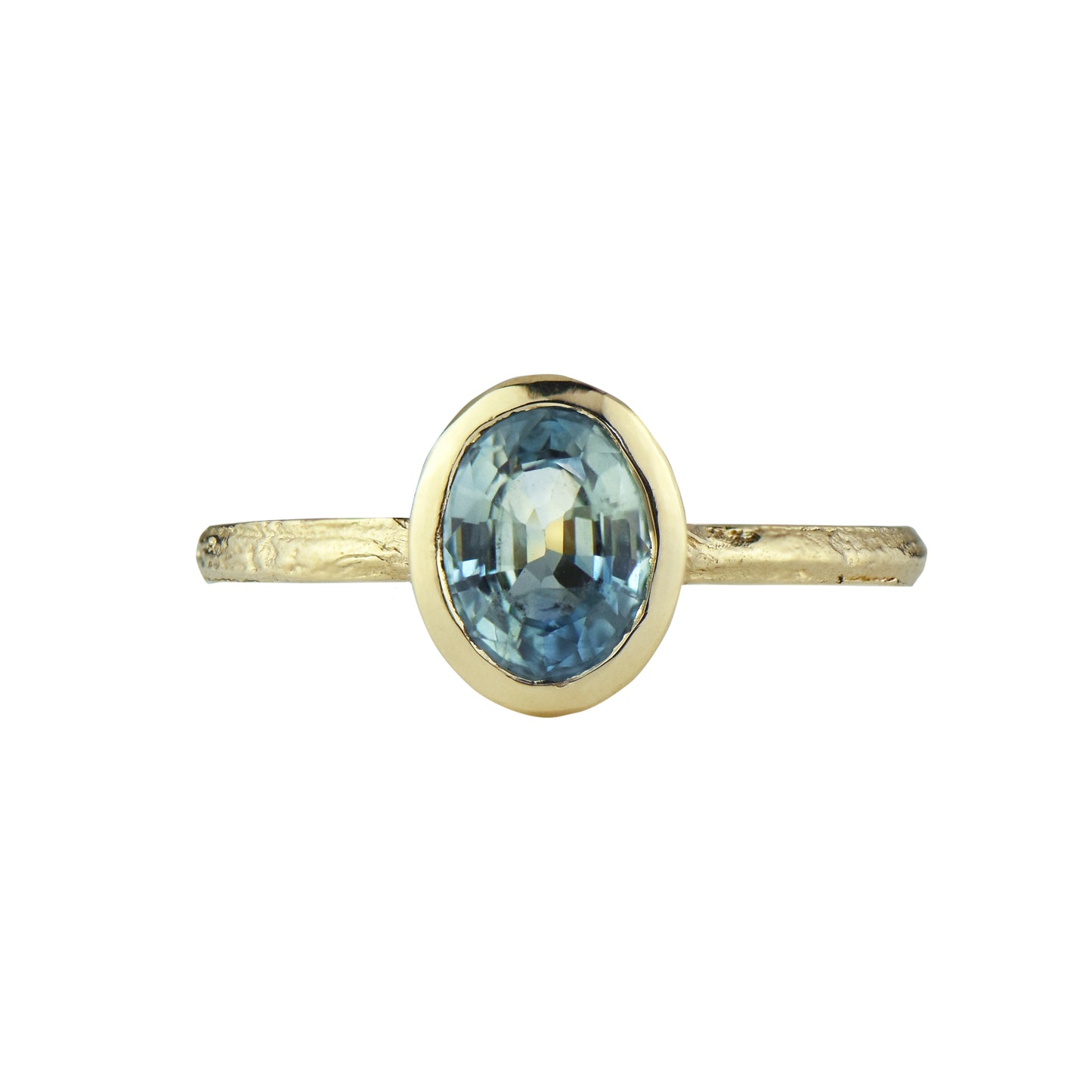 14ct English Oak Ring with Blue Sapphire