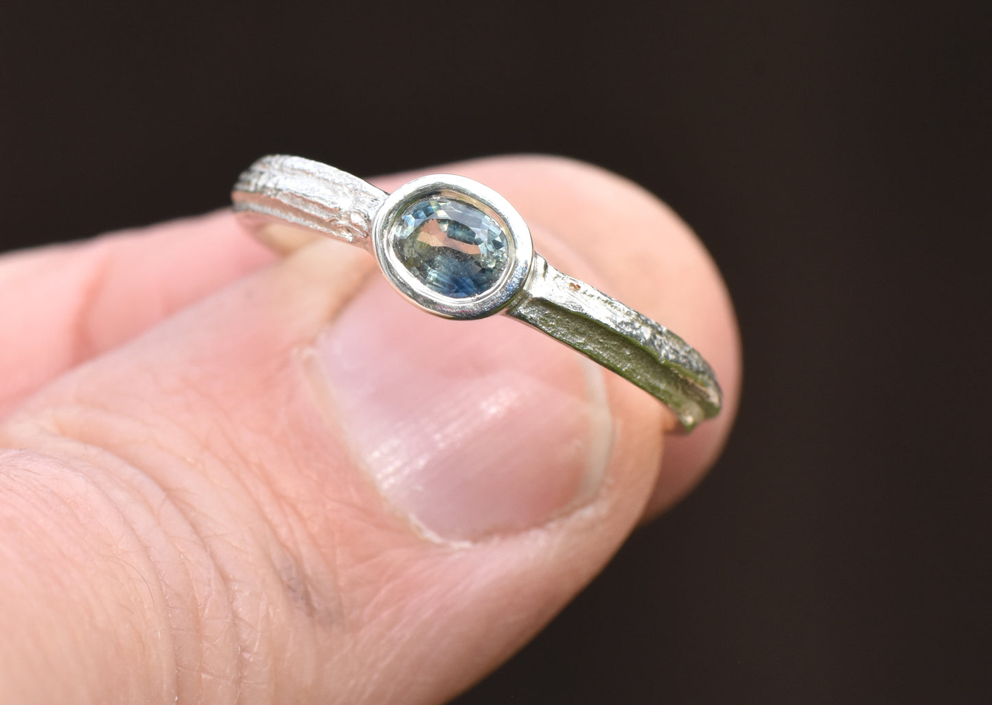 White Gold Sapphire Oak Ring