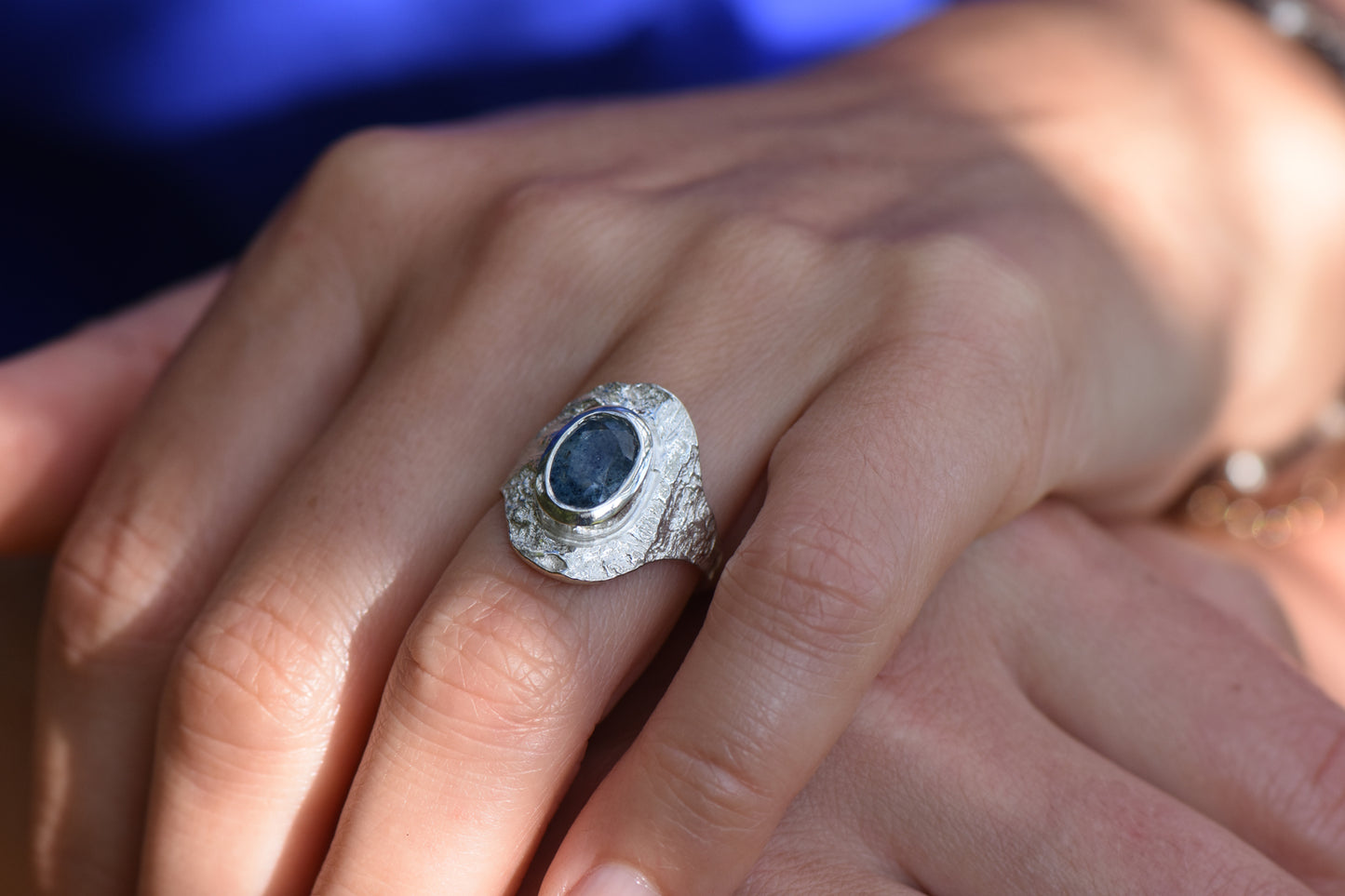 Cherry Tree and Lapiz Quartz Shield Ring