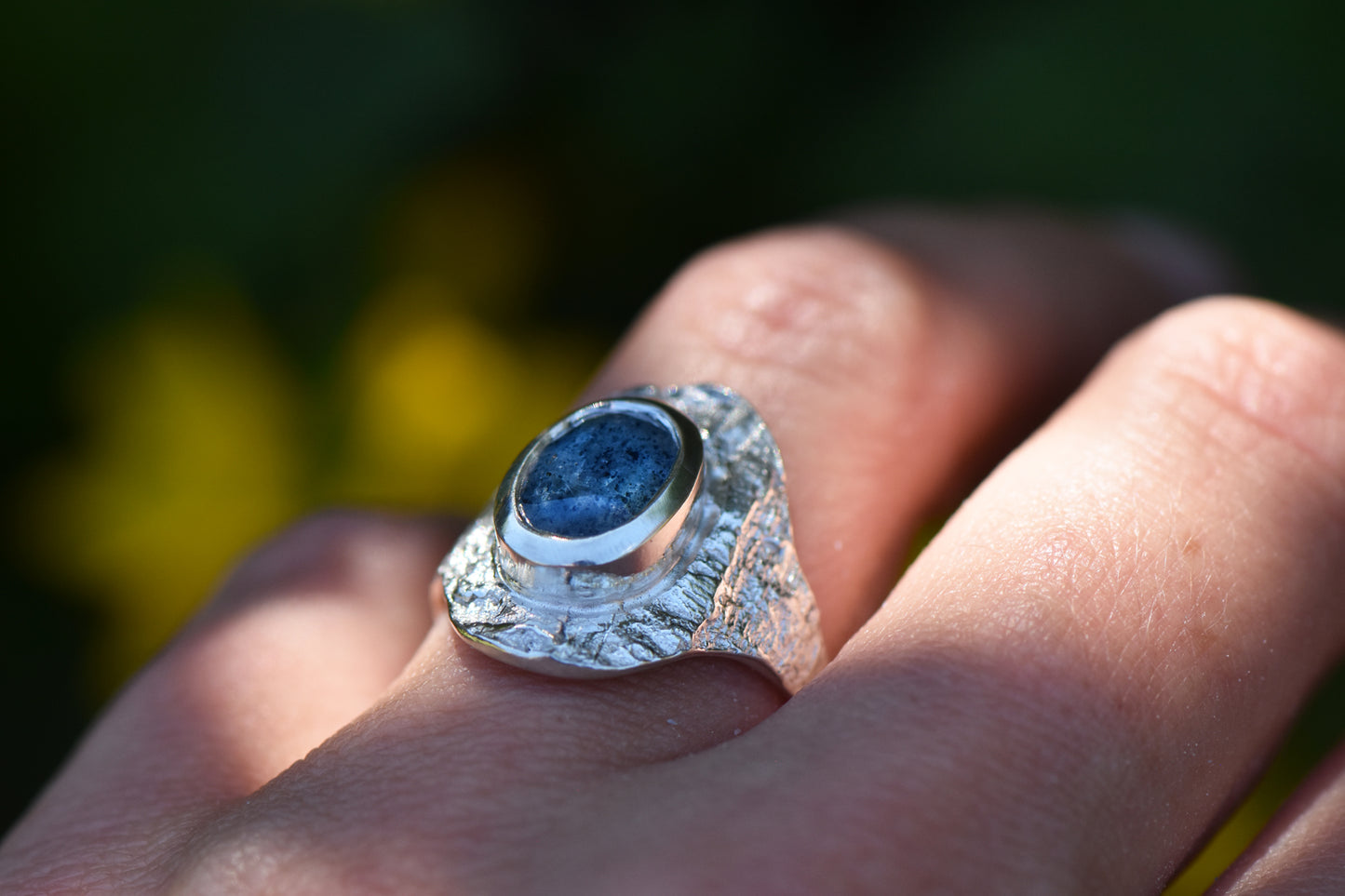 Cherry Tree and Lapiz Quartz Shield Ring