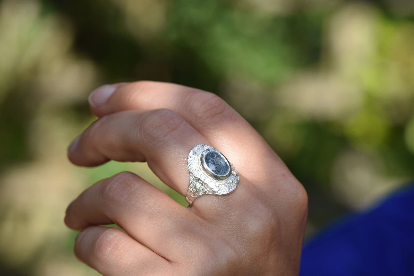 Cherry Tree and Lapiz Quartz Shield Ring