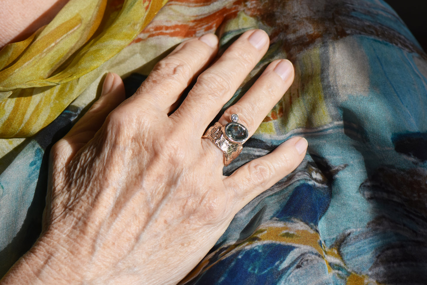 Day Moon ring - 9ct montana sapphire and diamond