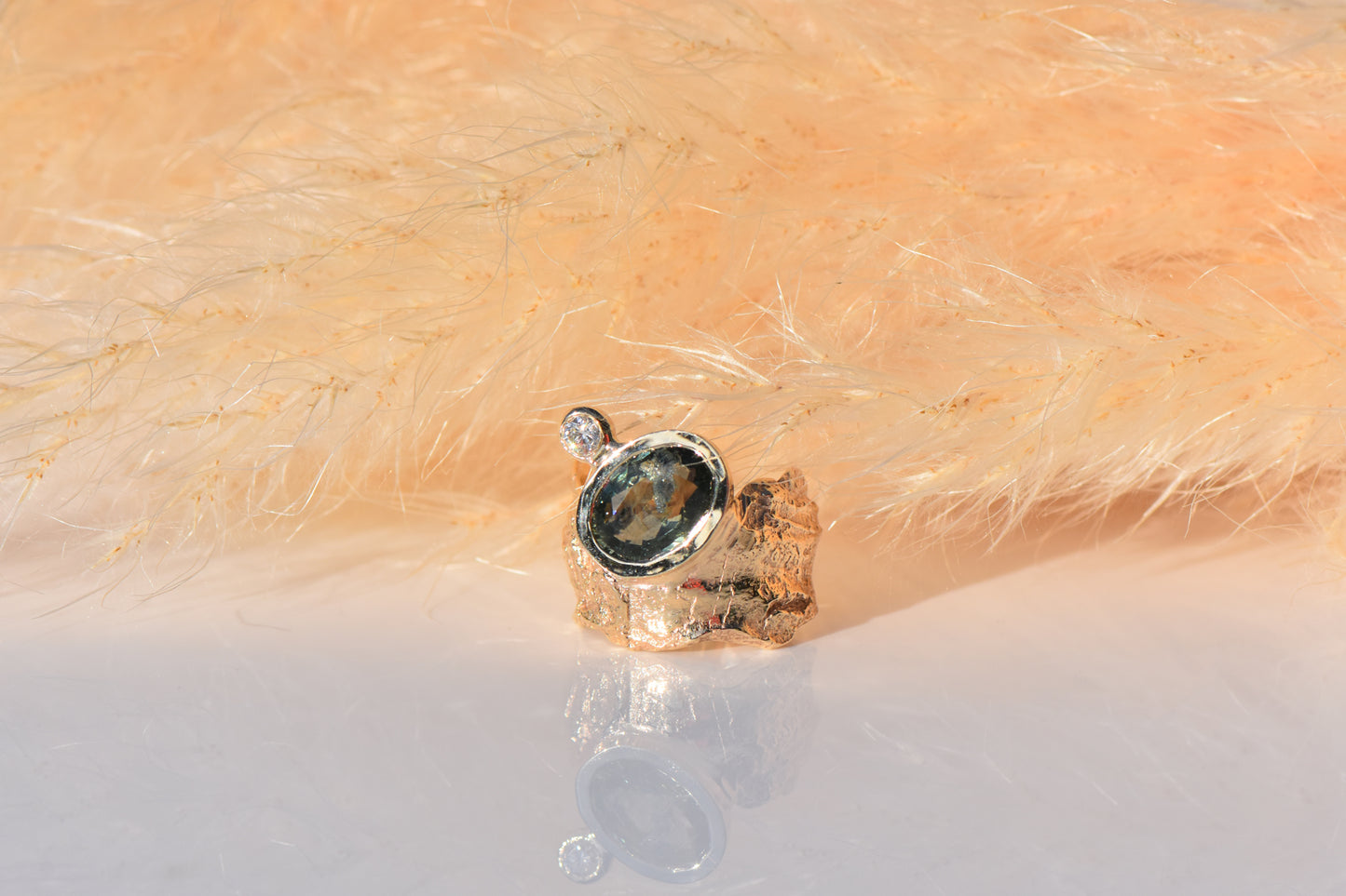 Day Moon ring - 9ct montana sapphire and diamond