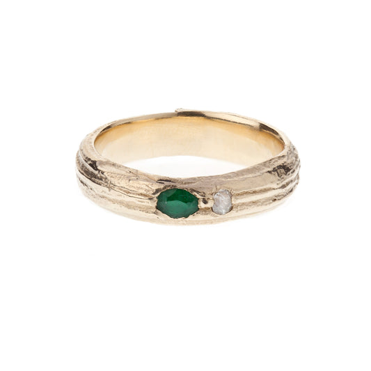 9ct Gold English Oak Emerald and Diamond Ring