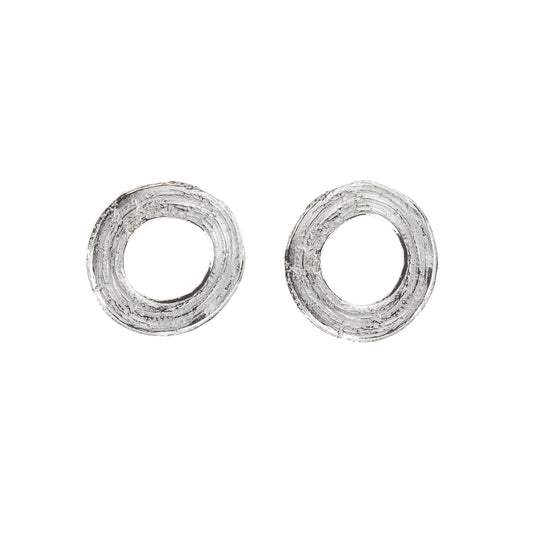 Silver Large Flat Oak Circle Studs
