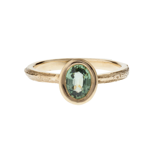 9ct English Oak Ring with Green Sapphire