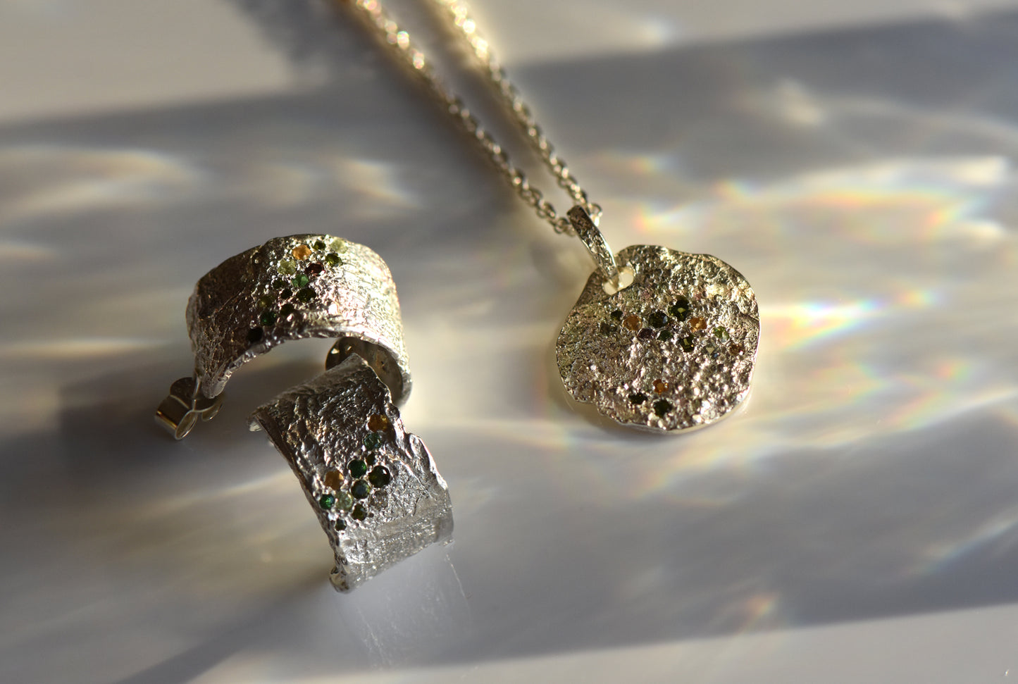 Beech lichen necklace - silver and gemstone