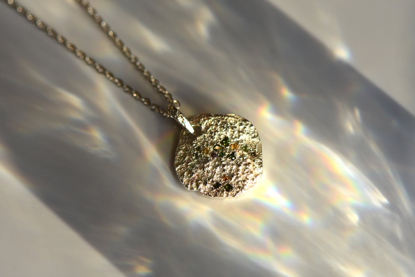 Beech lichen necklace - silver and gemstone