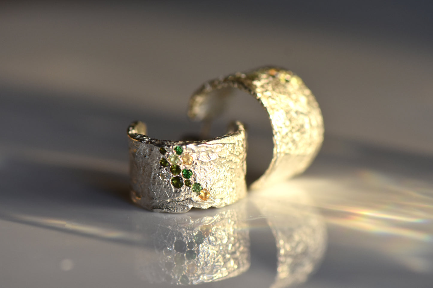 Beech lichen hoops - silver and gemstone