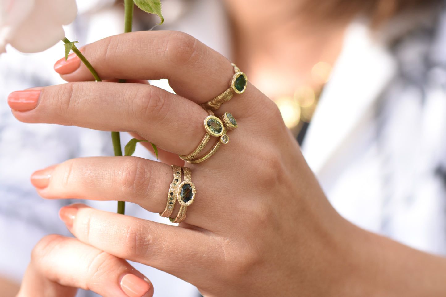London Plane ring - 9ct gold and Montana sapphire