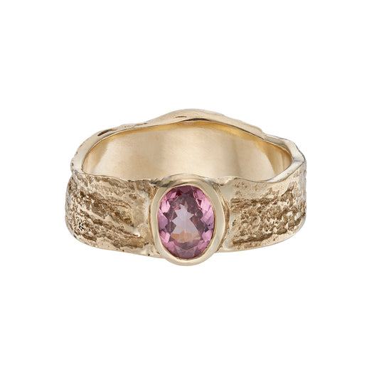 9ct Gold London Plane Ring with Pink Sapphire