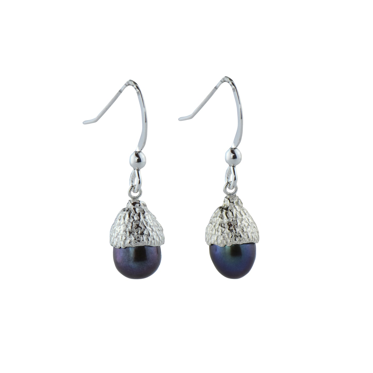 Silver and Purple Pearl Acorn Earrings