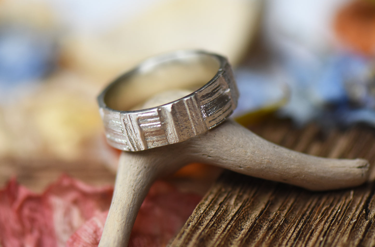 Silver Patchwork Oak Ring
