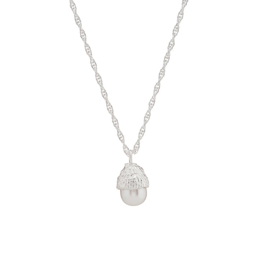 Silver and Pearl Acorn Necklace