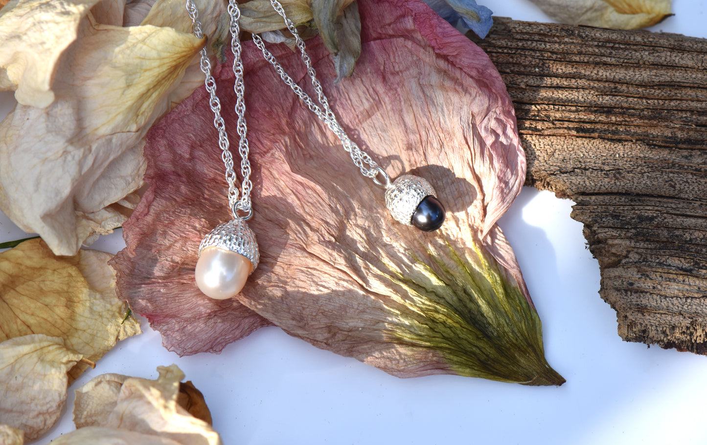 Silver and Pearl Acorn Necklace