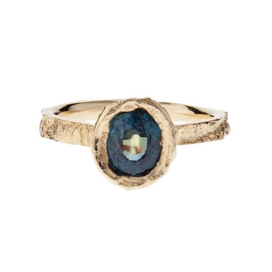 OOAK 14ct Gold and Blue Sapphire Hawthorn Ring