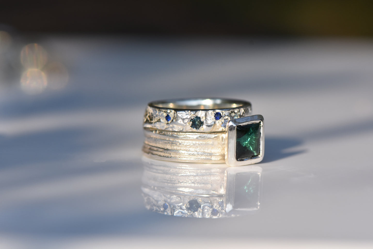 Subtle English Oak  ring - silver and gemstone