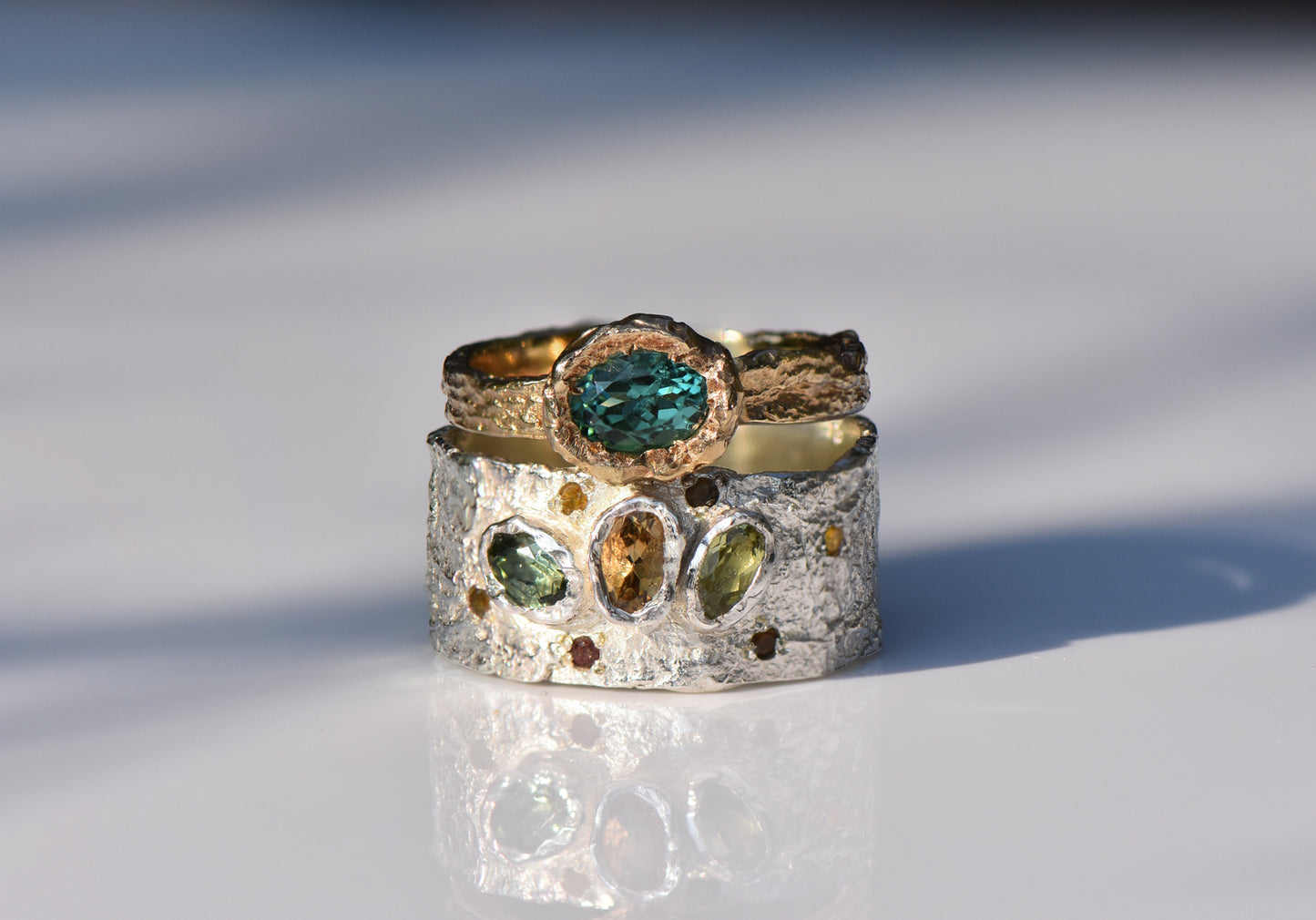 London Plane ring - 9ct gold and teal tourmaline