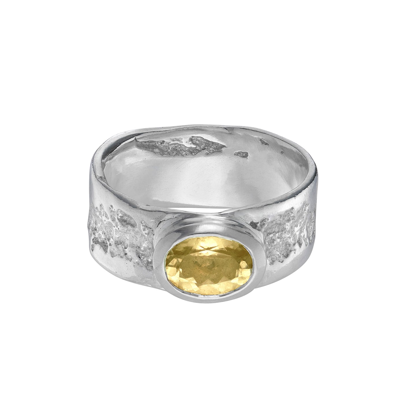 Yellow Tourmaline and Silver Reverse English Oak Ring