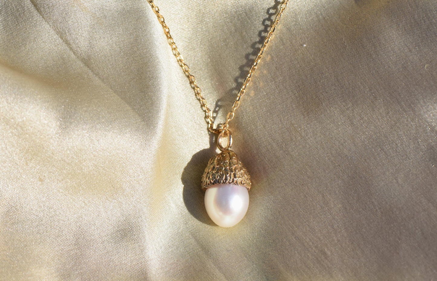 Bronze and Pearl Acorn Necklace
