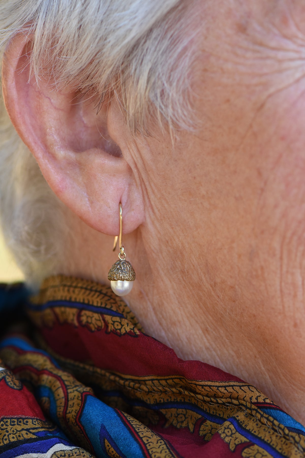 Bronze Acorn Pearl Drop Earrings