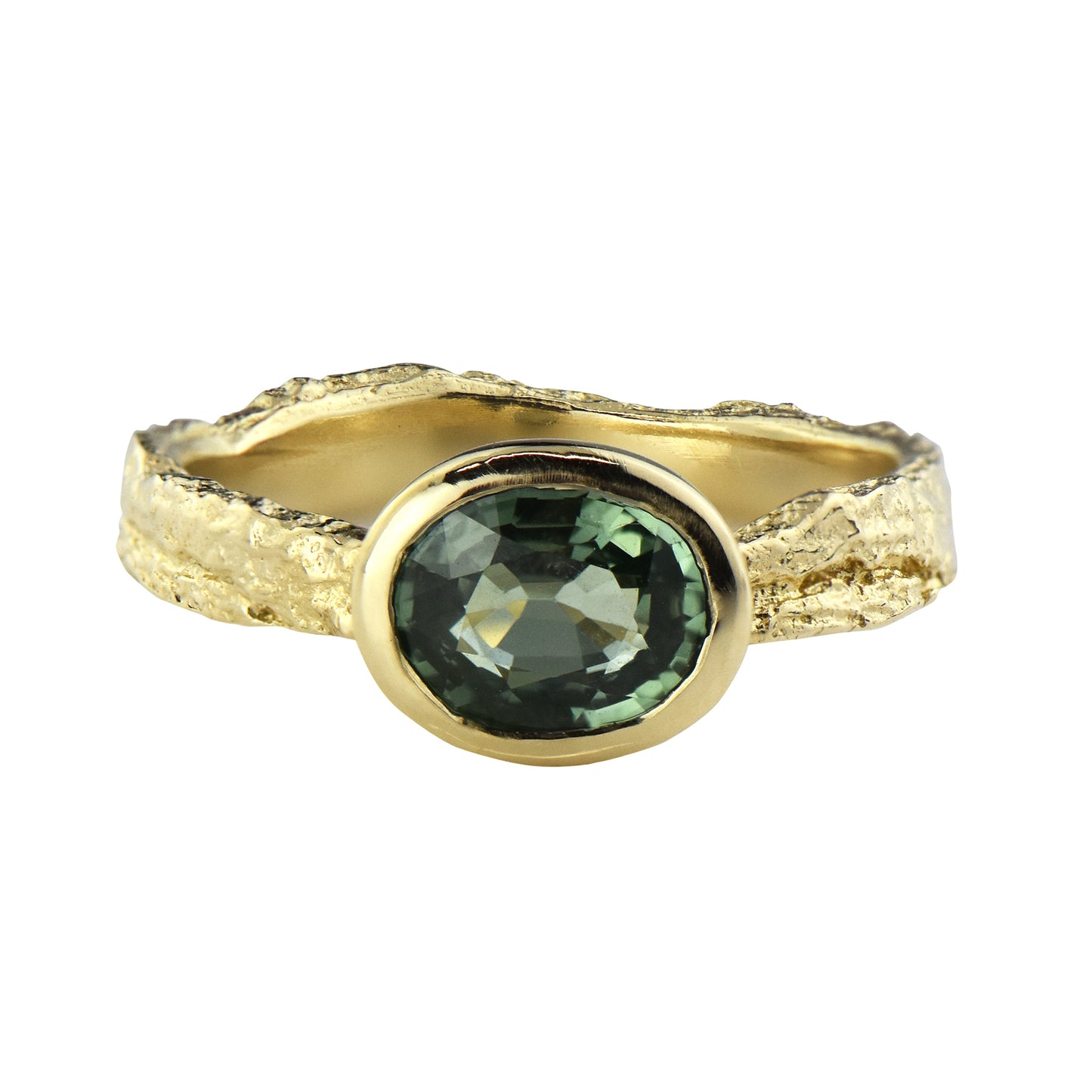 14ct Gold London Plane Ring With Green Sapphire