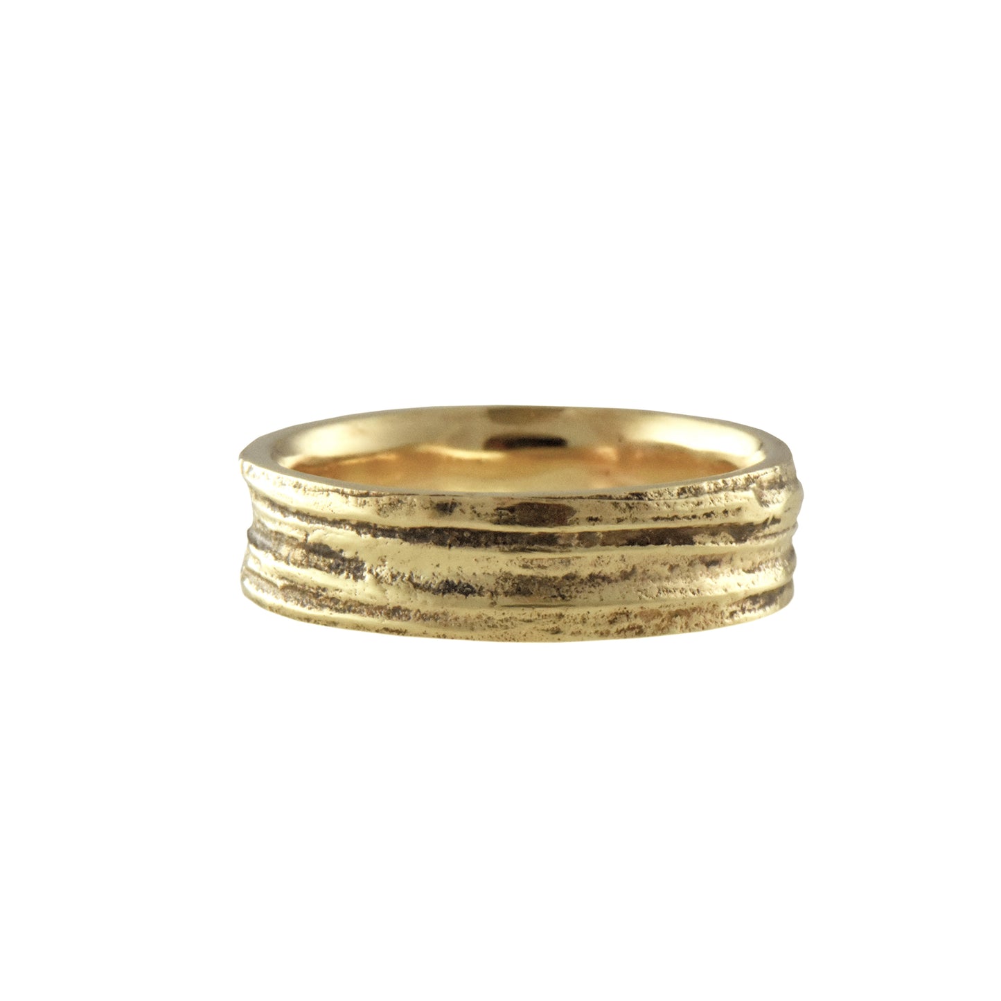 Wide Lined Oak Ring in 14ct Gold