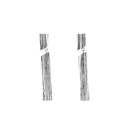 Oak Lined Drop Silver Earrings