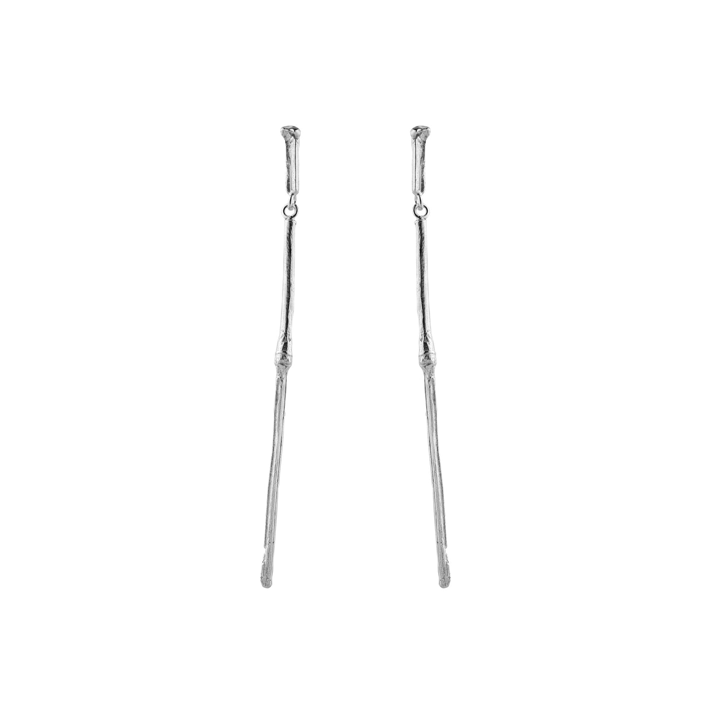 Silver Bamboo Drop Earrings