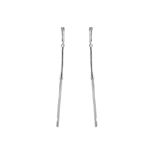 Silver Bamboo Drop Earrings