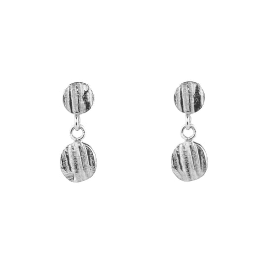 Small Double Drop Silver Oak Earrings